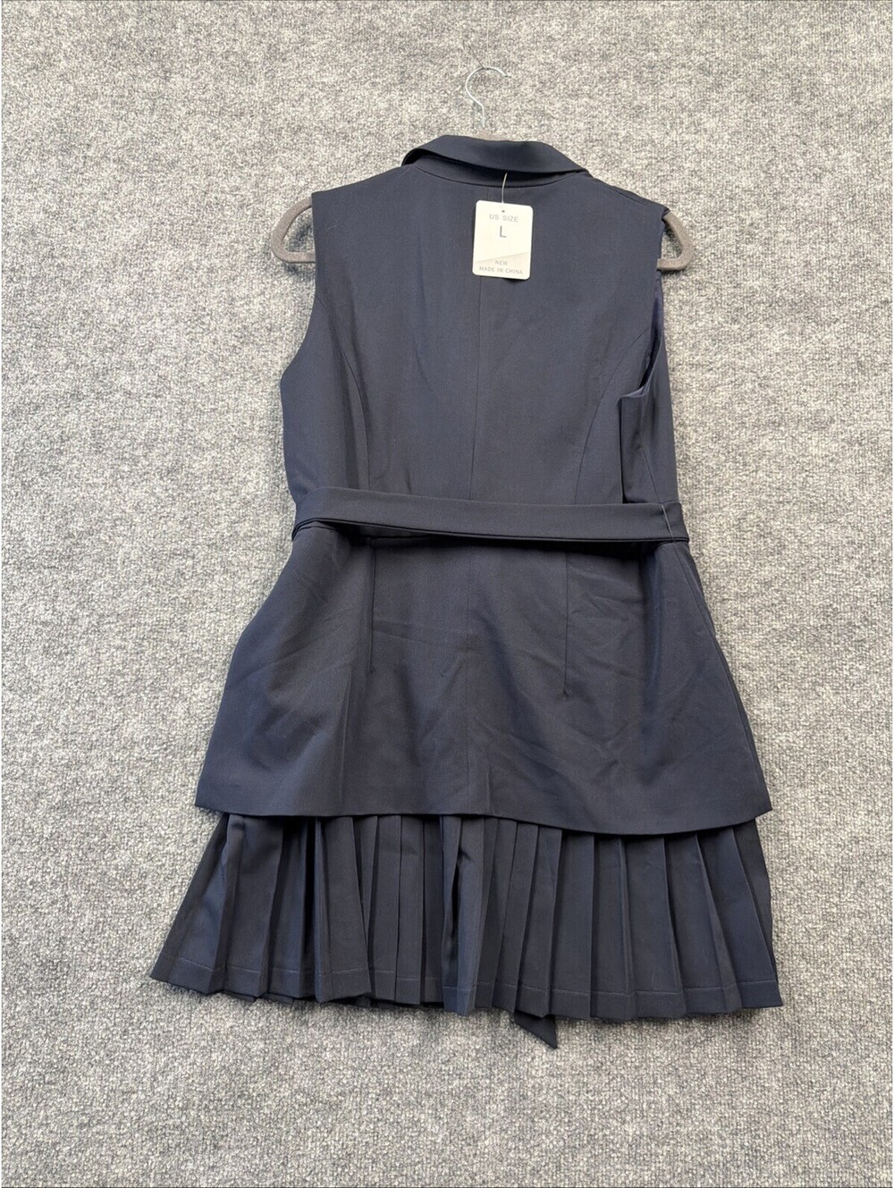 NWT  Commense  Navy Blue Belted Pleated Sleeveless Blazer Mini Dress Sz L - Picture 7 of 13